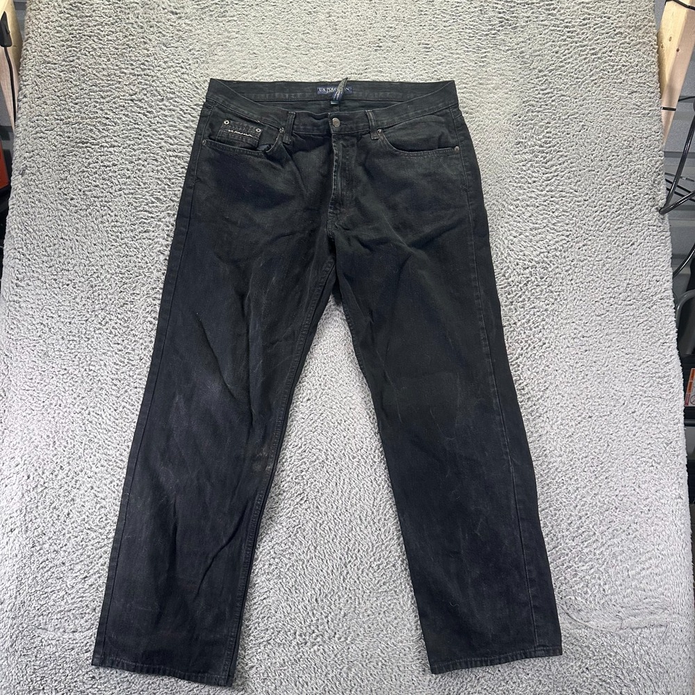 U.S. Polo Assn. Jeans Mens 38x32 Black Cotton Denim Straight Leg Travel Workwear